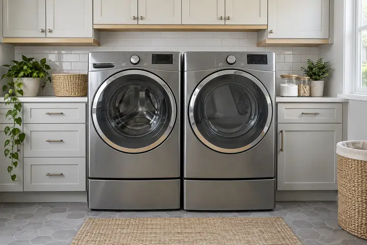 Modern front-loading washer and dryer pair